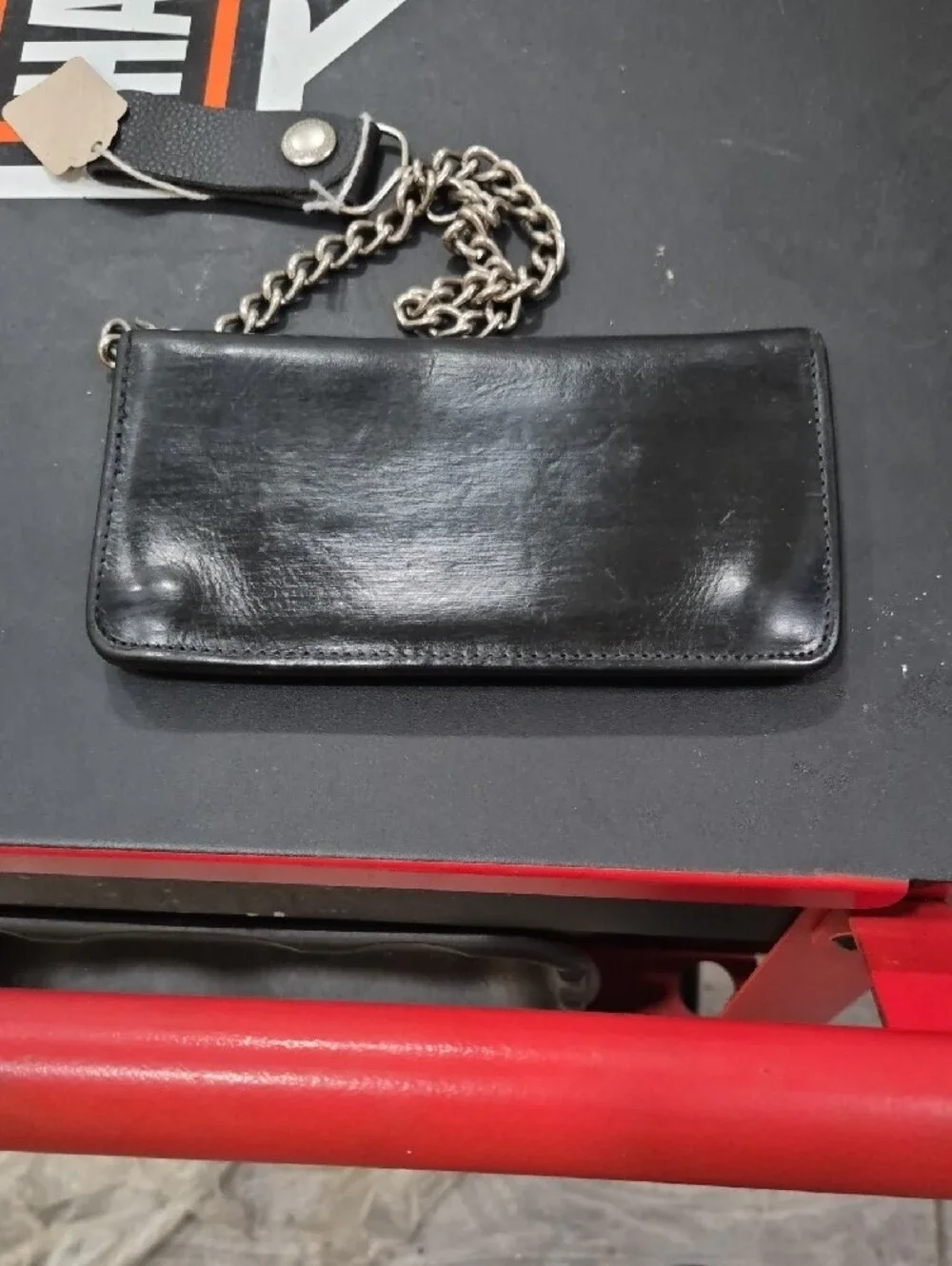 Vintage Harley-Davidson Black Leather Chain Wallet with Embossed Logo